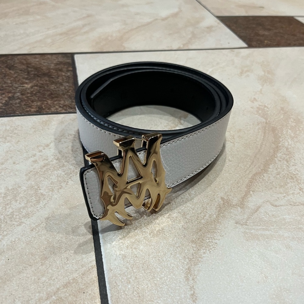 Men’s “Amiri” White Belt w/ Gold Buckle | Length 44 | Barley Worn